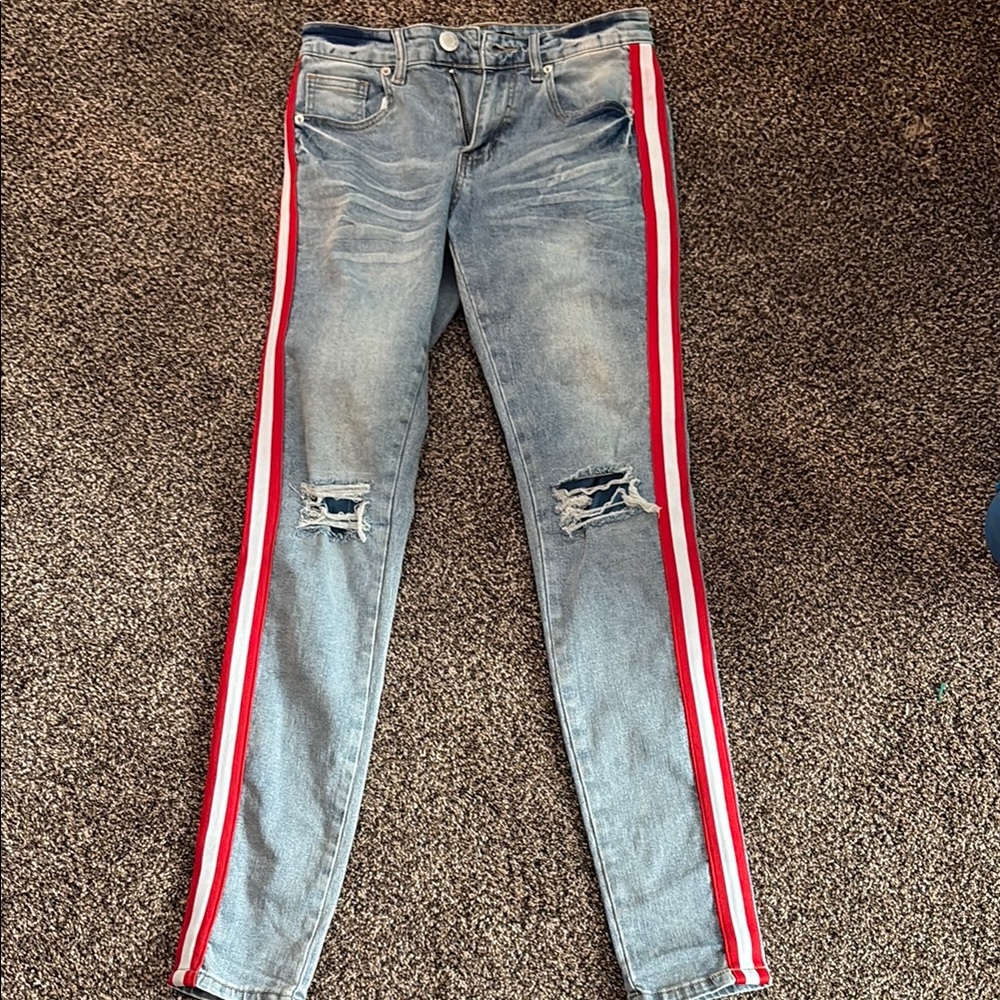 Stylish Women's Jeans with Red Stripe
